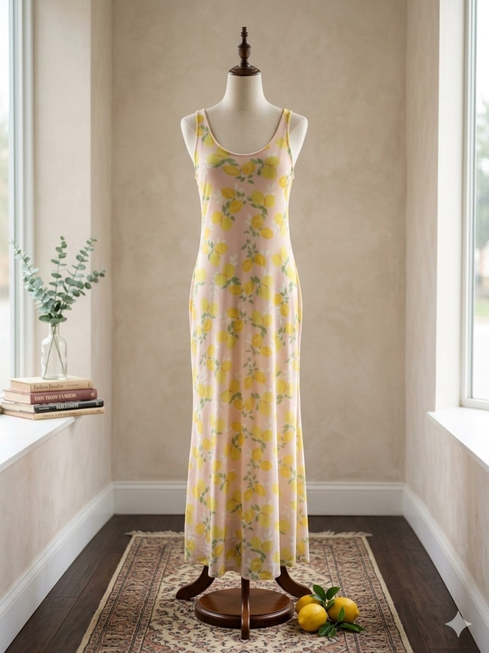 See You Monday Pink Lemon-Print Maxi Dress